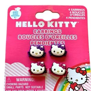 NWT 4 Set Hello Kitty Sanrio Bow Rubber Post Earrings